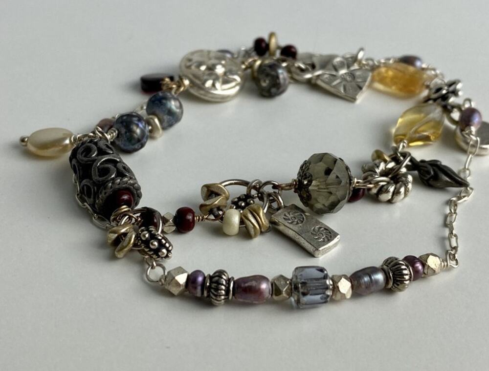 925 Sterling Silver Jewelry Glass Double Bracelet
